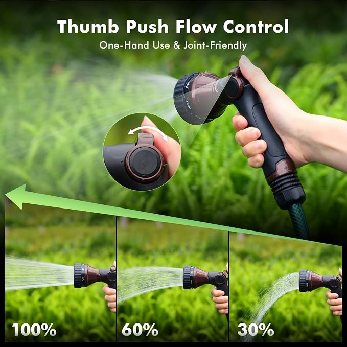 RESTMO Water Hose Nozzle Heavy Duty, Garden Hose Sprayer Thumb Control | Premium Zinc Alloy Metal, 8 Spray Patterns, Flow Adjustable, for Outdoor Plants & Lawns Watering, Cars & Pets Washing, Brown