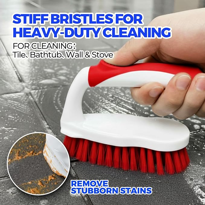 Holikme 6 Pack Cleaning Brush Scrub Brush Kitchen Brush for Floor,Red | Scrub Brushes for Cleaning, Heavy-Duty Scrub Brush, Stiff Bristles Cleaning Brush for Kitchen Bathtub Floor and Wall