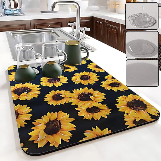 Sunflower Kitchen Decor,Dish Drying Mat Absorbent Kitchen Drying Mat Easy To Clean Dish Mat(sunflower) (16inches*18inches)