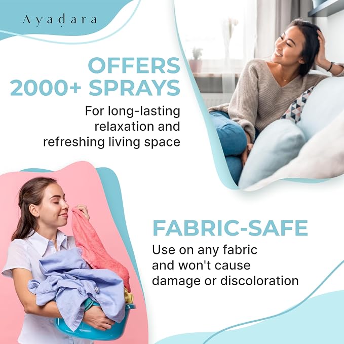 Ayadara Natural Fabric Spray, Lavender Room Spray Air Freshener, Odor Eliminator Mist, Aromatherapy Home Fragrance, Lavender Linen Spray for Bedding, Pillow, Sheet, Blanket and Clothing, 2000+ Sprays
