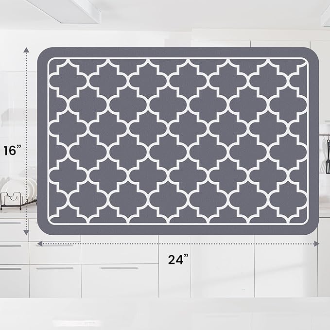 WISELIFE Dish Drying Mat Super Absorbent Drying Mat Large Dish Drying Mats for Kitchen Counter Easy Clean Dish Mat Kitchen Drying Mat16"x 24" Stylish Grey