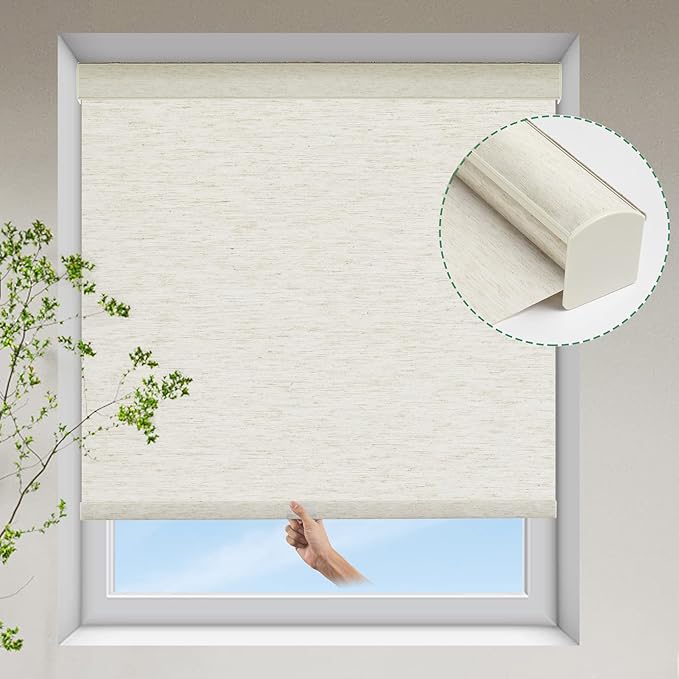 Tonature Cordless Light Filtering Roller Blinds for Window, Room Darkening Roller Windows Shades with Faux Linen Anti-UV Roller Blinds for Bedroom, Living Room, Home Office,Nursery(57"W x 72"H,Beige)