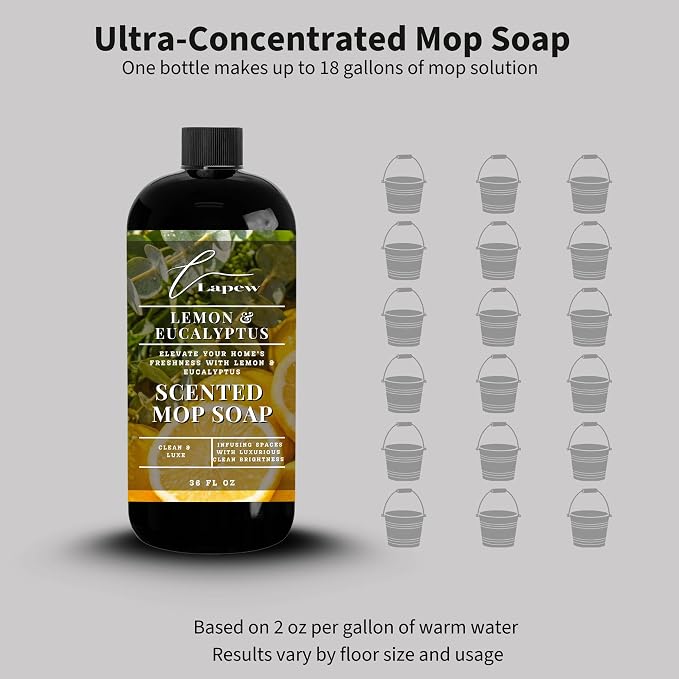 Lapew Lemon & Eucalyptus Scented Mop Soap - Luxury Floor Cleaner Concentrate for Mopping Tile, Laminate, Vinyl & Hardwood | Streak-Free, Low-Foam | 36 oz