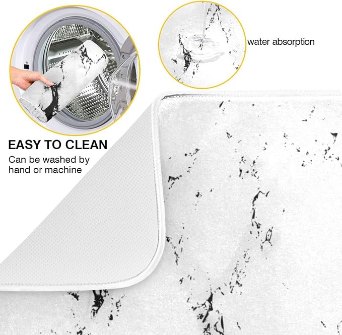 Super Absorbent Dish Drying Mat, Microfiber Fast-Drying Dish Mat, 16" x 18", Kitchen Dish Drying Pad, White Marble