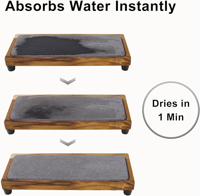 HTB Teak Instant Sink Caddy Organizer, Absorbing Stone Bathroom Tray Grey | Teak, Keep Dry, Caddy Organizer, Water Absorbing Stone, Non-Slip, Bathroom, Quick Drying, Grey