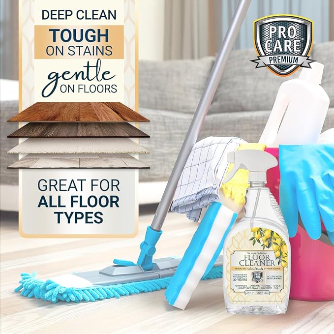 ProCare Lemon PoppySeed Floor Cleaner (Made in USA) | Streak Free Cleaner for Tile, Stone, Laminate, Vinyl & Natural Wood Floor Cleaner for Mopping, Floor Cleaning Solution - 32oz Spray Bottle