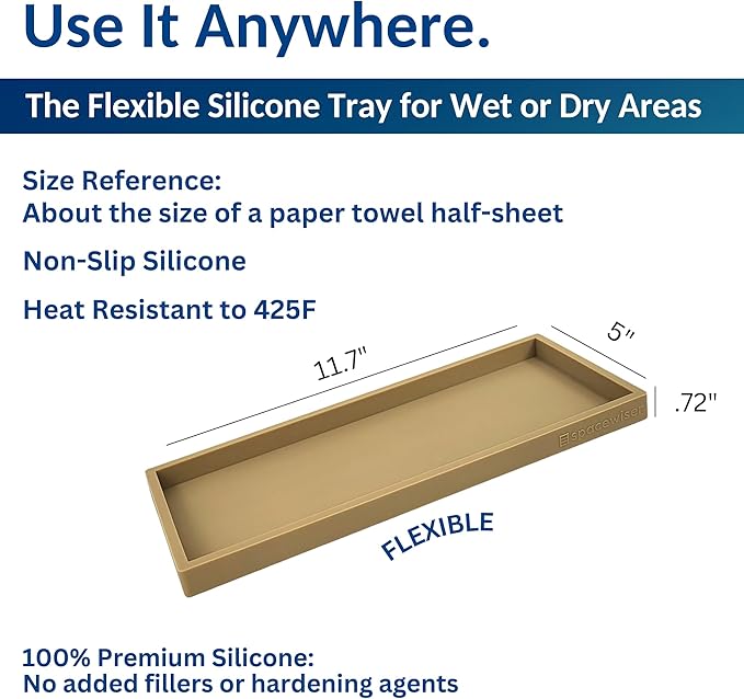 Spacewiser Countertop and Vanity Tray - 11.7" Silicone Bathroom Tray, Flexible Dish Soap Holder for Kitchen, Bathroom Counter Organizer, Shower Toilet Tank Trays Décor Accessories, Sink Makeup Mat Oil
