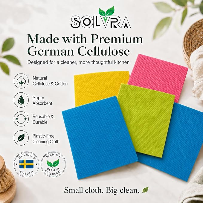 10 PCS Swedish Dishcloths for Kitchen Multicolor, German Cellulose 70% Cellulose 30% Cotton, Ultra Absorbent Reusable Eco Friendly Cleaning Cloth, 100% Biodegradable Paper Towel Alternative, Odor Free