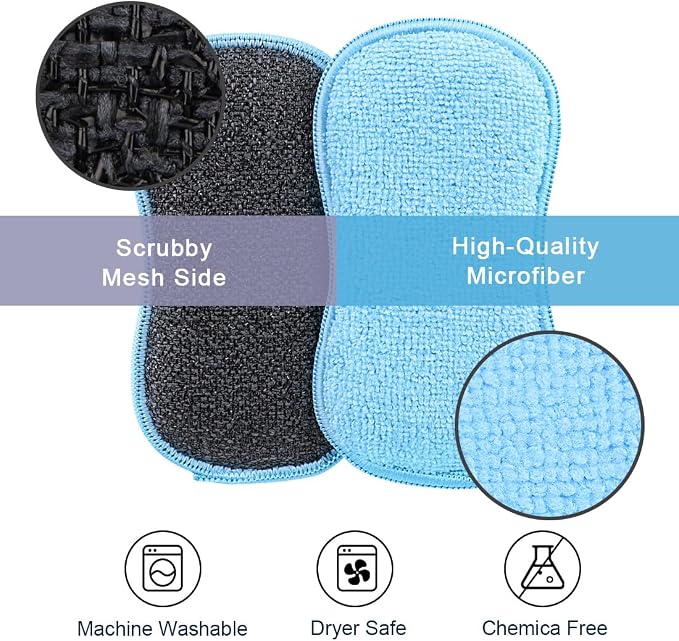 HOMEXCEL 6 Pack Multi-Purpose Scrub Sponges Kitchen, Dish Sponge, Non-Scratch Microfiber Sponge for Efficiently Cleaning Dishes, Pots, and Pans (Multicolor)