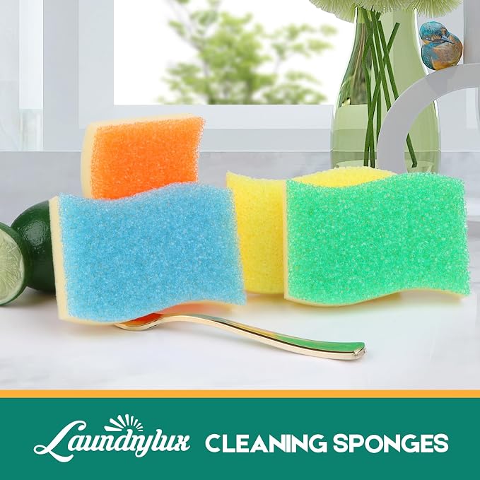 LAUNDRYLUX Scrub Sponge, 4 Pack Dual-Sided Temperature-Responsive Scrubber - Non-Scratch - Multipurpose Dish Sponges for Kitchens, Bathrooms, and Outdoor Use - S Shape