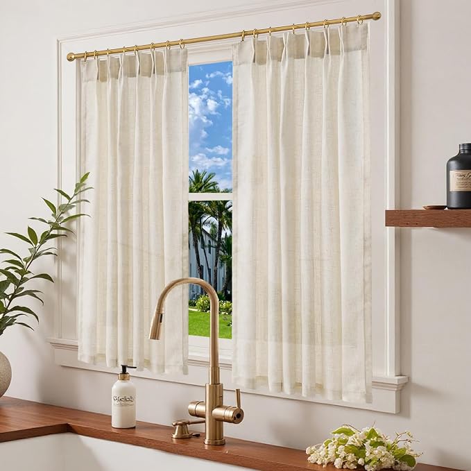 jinchan Linen Pinch Pleated Back Tab Tier Curtains,38x54,2 Panels,Natural | Light filtering,small window treatment,cafe curtains,machine washable,farmhouse,kitchen,bathrooms,laundry