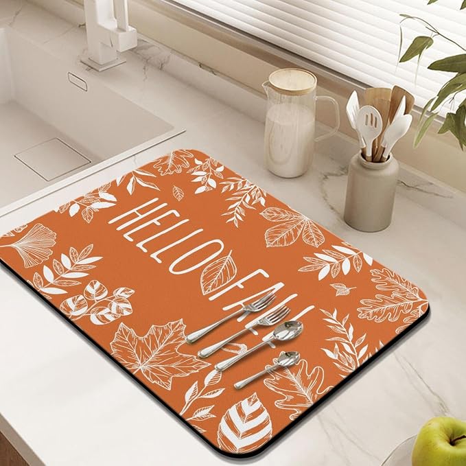 Fun Coffee Mat 24inx18in,Coffee Bar Mat for Countertops,Absorbent Hide Stain Anti-Slip Coffee Bar Accessories Fit Under Coffee Machine Mat,dish Drying Mats for Kitchen