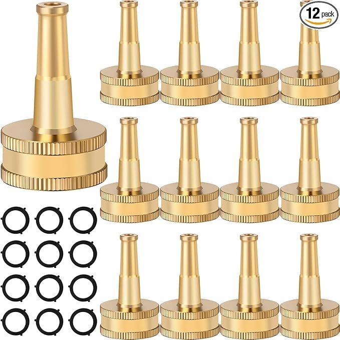 JaGely 12 Pack Brass Hose Nozzle for Garden, Jet Sweeper Nozzles Solid Brass 2" Jet Nozzle for Car Wash, Extra12 Garden Hose Rubber Washers