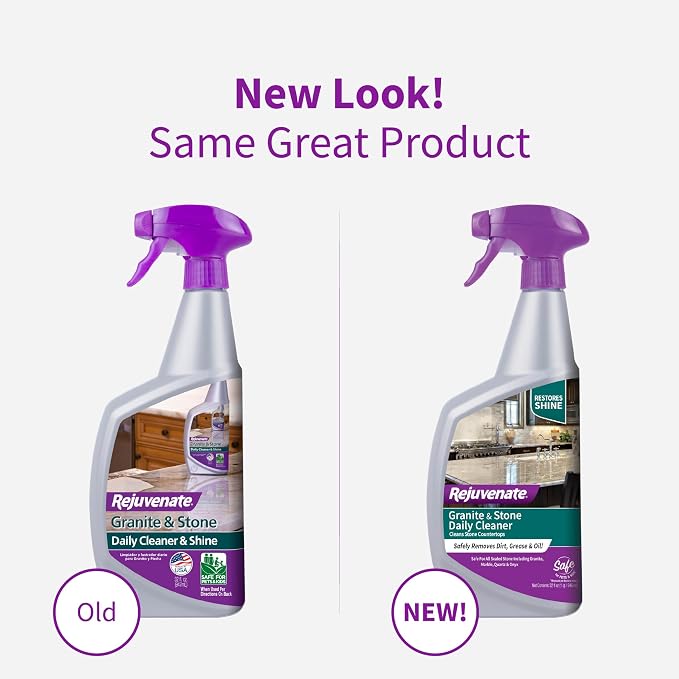 Rejuvenate Granite & Stone Daily Cleaner Cleans Sealed Stone Countertops Including Granite, Marble, Quartz And Onyx Removing Dirt, Grease And Oil And Restoring Shine, 32 Ounces