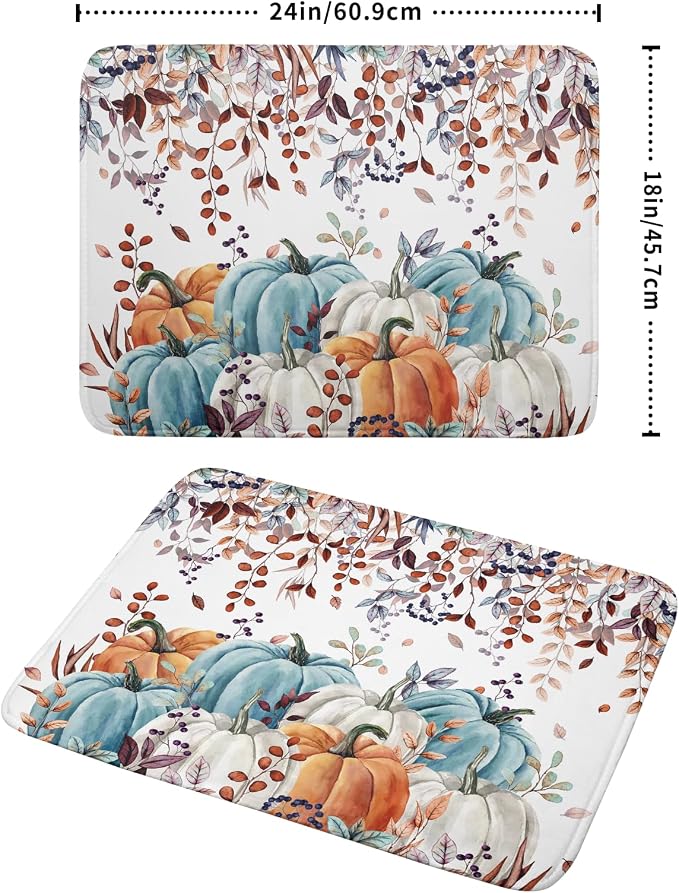 Giwawa Fall Orange Pumpkin Dish Drying Mat Eucalyptus Leaves Drainer Rack Pad 18"x24" Microfiber Quick Dry Dish Sink Mat for Kitchen Counter Decor