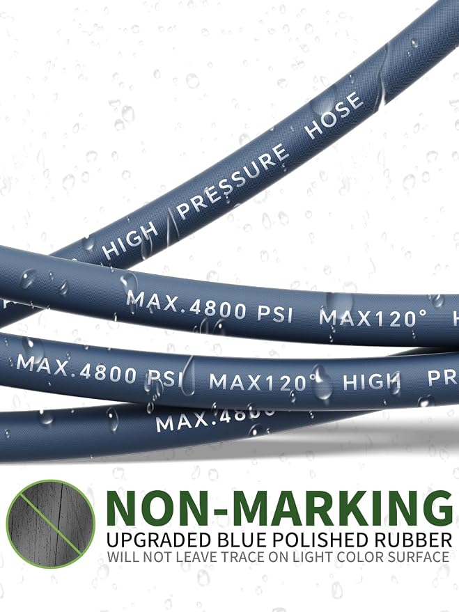 3/8" 4800PSI Pressure Washer Hose 200FT Swivel Quick Connect | Power Washer Hose for Cold/Hot Water Max 248°F, Kink Resistant Steel Wire Braided, Wear Resistant with M22 14mm Adapter