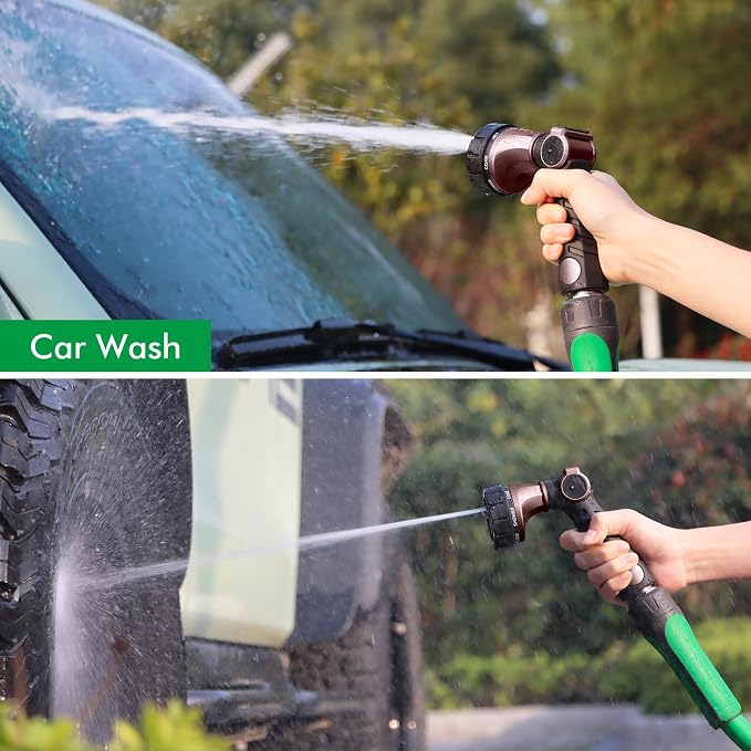 RESTMO Heavy Duty Hose Nozzle, Metal Garden Water Hose Sprayer | 7 Watering Patterns, Easy Thumb Control, On Off Valve, leak proof Nozzle Sprayer for Watering Plants, Washing Car & Pet