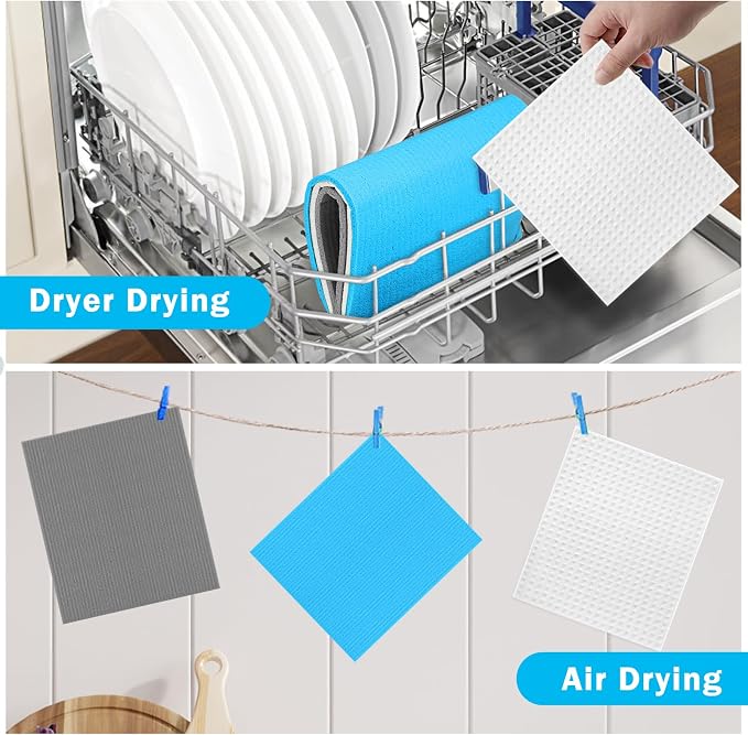 HOMEXCEL Swedish Dishcloths for Kitchen, 50 Pack Reusable Sponge Dish Cloth for Kitchen and Cleaning Counters, Super Absorbent Paper Towels (Blue/White/Grey)