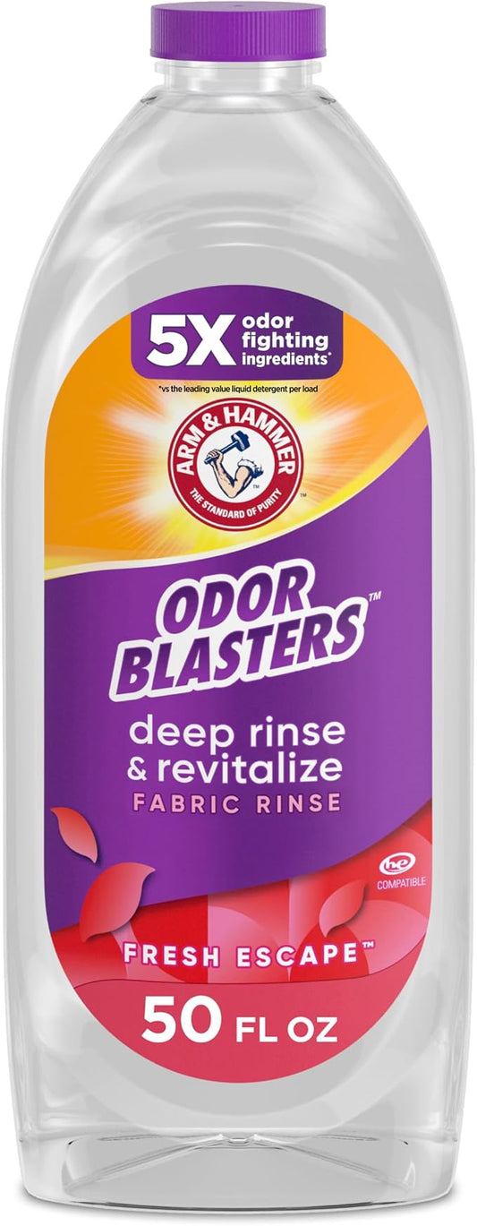 ARM & HAMMER Odor Blasters Fabric Rinse, Fresh Escape Scent, 50 Fl Oz | Deep Rinse and Revitalize, Removes Sweat and Musty Odors, Laundry Additive