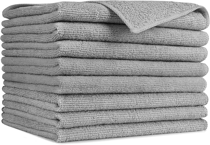 AIDEA Gray Microfiber Cleaning Cloth-8PK, Microfiber Towel for Cars 12"x16" | Absorbent Cleaning Rags Lint Free, Reusable Microfiber Towels, Absorbent Kitchen Towel Dusting Cloth, Bulk Dish Rags for Home