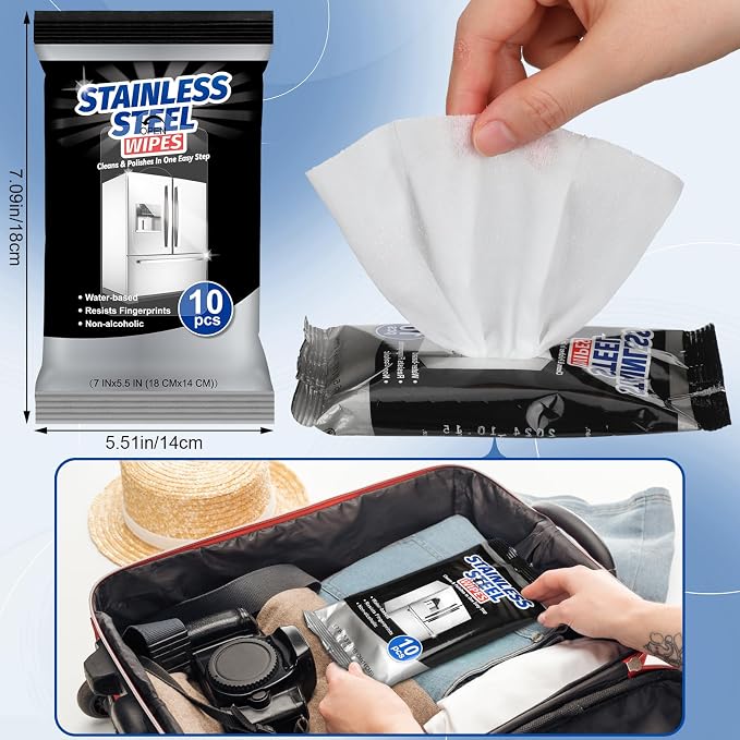 6 Pack 60 Count Stainless Steel Cleaner Wipes Stainless Steel Polish Wipes Clean and Polish Appliances for Household Appliances Including Oven Refrigerator Dishwasher Microwave and Grill