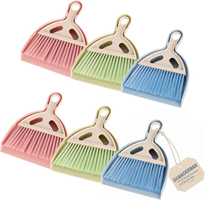 6 Pcs Small Dustpan and Brush Set, Portable Compact Mini Broom and Dust Pan | Nesting Tiny Cleaning Broom with Handle, Whisk Hand Broom and Dustpan Set for Classroom, Countertop, Keyboard, Car & Pet Nest