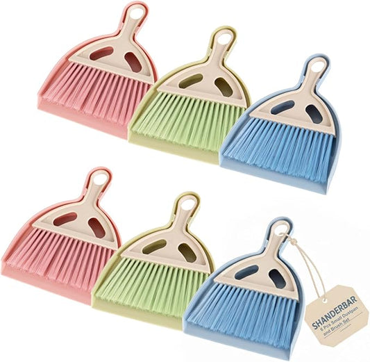 6 Pcs Small Dustpan and Brush Set, Portable Compact Mini Broom and Dust Pan | Nesting Tiny Cleaning Broom with Handle, Whisk Hand Broom and Dustpan Set for Classroom, Countertop, Keyboard, Car & Pet Nest
