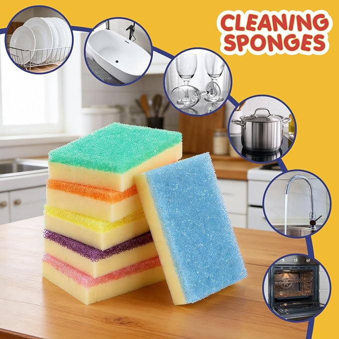 Orighty Dish Sponges, Dual-Sided Temperature-Responsive Kitchen Sponges, Non-Scratch Cleaning Sponge, Dish Scrubber, Scrub Sponge for Kitchen, Bathroom & Household, 12 Pack