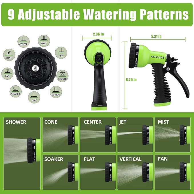 Garden Hose Nozzle Sprayer - 9 Spray Patterns, On Off Valve Heavy Duty Hose Sprayer Nozzle for Watering Plants & Lawns, Washing Cars & Pets - Outdoor Water Hose Nozzle Head Attachment