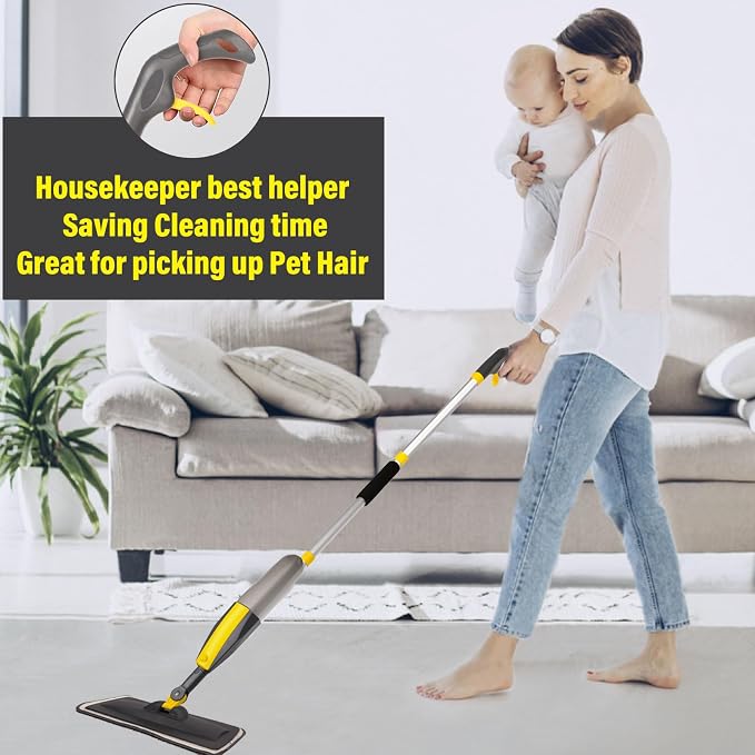 Wet Spray Mop for Floor Cleaning with 14 oz Bottle & 3 Microfiber Pads | Refillable bottle, washable pads, dry/wet use for home or commercial cleaning on hardwood, laminate, wood & ceramic floors