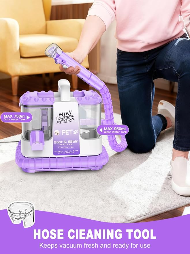 Portable Carpet & Upholstery Cleaner Machine for Pets, Deep Stain Remover with Powerful Suction, Spot Cleaner for Couch, Sofa, Rug, Car Interior & Pet Messes, Dual Tank Portable Carpet Cleaner