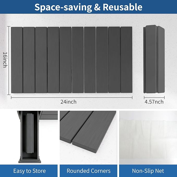 Hopegiver Stone Drying Mat for Kitchen Counter, 24" x 16" Quick Dry Diatomaceous Earth Dish Drying Mat, Super Absorbent, Non-Slip & Foldable, Modern Dark Gray Countertop Mat (DarkGray,24''x16'')