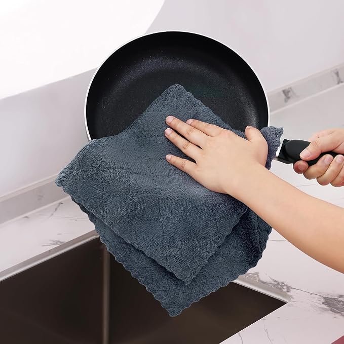 Homaxy 12 Pack Dish Towels for Kitchen (10 x 20 Inches, Dark Grey), Super Soft and Absorbent Coral Velvet Dish Cloths for Washing Dishes, Nonstick Oil Fast Drying Microfiber Cleaning Cloth