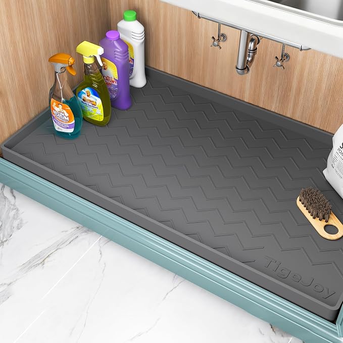 TigeJoy 28" x 19" Under Sink Mats for Kitchen Waterproof, Leak-Proof Silicone Mat Sink Protector and Cabinet Liner, Kitchen Essentials Organizer and Storage, Boot or Shoe Tray, Pet Feeding Mat
