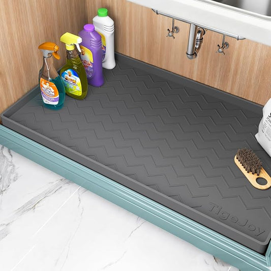 TigeJoy 28" x 19" Under Sink Mats for Kitchen Waterproof, Leak-Proof Silicone Mat Sink Protector and Cabinet Liner, Kitchen Essentials Organizer and Storage, Boot or Shoe Tray, Pet Feeding Mat