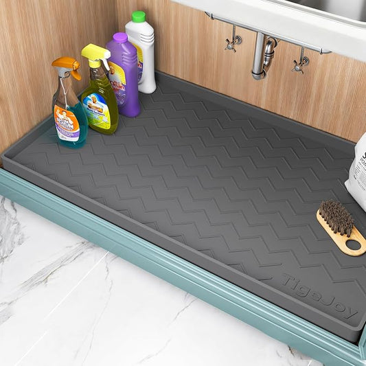 TigeJoy 25" x 19" Under Sink Mats for Kitchen Waterproof, Leak-Proof Silicone Mat Sink Protector and Cabinet Liner, Kitchen Essentials Organizer and Storage, Boot or Shoe Tray, Pet Feeding Mat