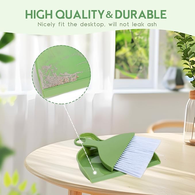 THINKLEARN 2PCS Small Dust Pan and Brush Set | Portable Mini Broom Dustpan Combo Set, Green Cleaning Supplies