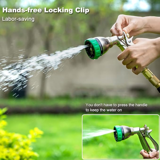 FANHAO 7 Spray Patterns Metal Garden Hose Nozzle with Lockable Trigger | Rustproof Hose Sprayer Nozzle Heavy Duty, High Pressure Adjustable Garden Nozzle for Watering Plants, Car & Pet Washing