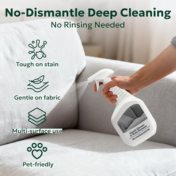 Couch Stain Remover Spray: Multi-Surface Upholstery Cleaner | Pet-Safe Non-Toxic Quick-Drying for Fabric Sofas Carpet Furniture Couches & Car Interiors