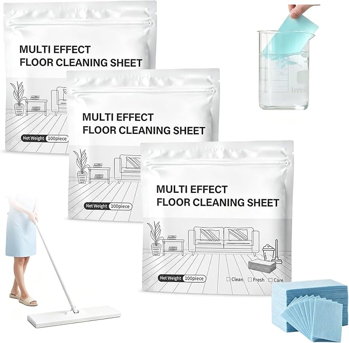 100Pcs Floor Cleaning Tablets, Multi-Surface Cleaner, Multiple Effect The Floor Clean, Multi Effect Floor Cleaner Sheets with Fresh Scent for Hardwood Floors, Laminate, Wall Tiles, Glass & More (Blue)