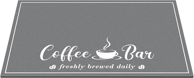 CooRug Absorbent Coffee Mat, Fashion Dish Drying Mat for Kitchen Counter Coffee Bar Accessories Espresso Machine Dish Rack 17" x 32" Dark Grey