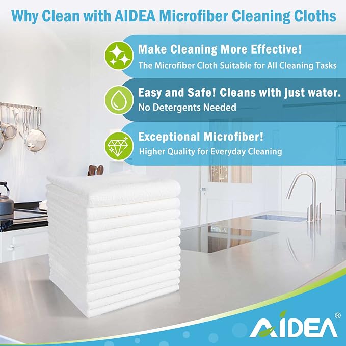 AIDEA White Microfiber Cleaning Cloth 50PK, Absorbent Cleaning Rags 12"x12" | Microfiber Towels for Cars Lint Free Soft Microfiber Towels, Kitchen Towels Dusting Cloth, Dish Rags, Cleaning Towels