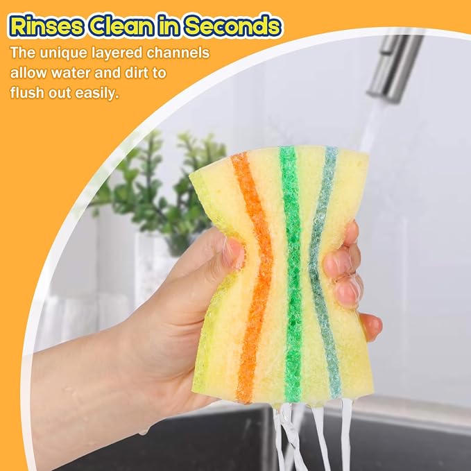 LAUNDRYLUX 6 Pack Scrub Sponge - Temperature-Responsive - 50% More Power & Rinses Cleaner Cleaning Sponges, Multipurpose Dish Sponges for Kitchens, Bathrooms, and Outdoor Use - Patent Pending