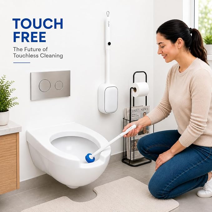 CiLoN 30 Pack Auto-Open Lid Disposable Toilet Bowl Brush & Holder System | Wall-Mounted Disposable Toilet Cleaning Set For Touch-Free Space-Saving Hygienic Modern Bathrooms (Starter Kit + 30 Sponge)