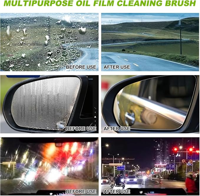 Oil-Free Car Glass Brushes, Upgrade 2.0 Clear Vision Glass Cleaner, Oil Film Cleaning Brush for Automotive Windows, Clearvision Cars Windshield Cleaner Tool (1set) (1, Green)