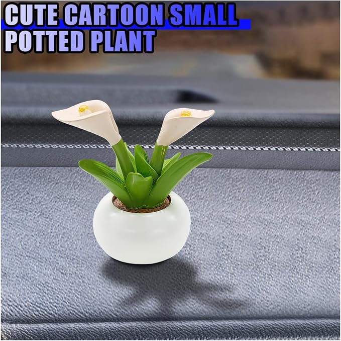 Mini Flower Car Dashboard Decoration - Cute Potted Plant Resin Figurines Car Desk Center Console Decoration - Aesthetic Auto Interior Ornament Accessories Funny Presents for Women (Calla)