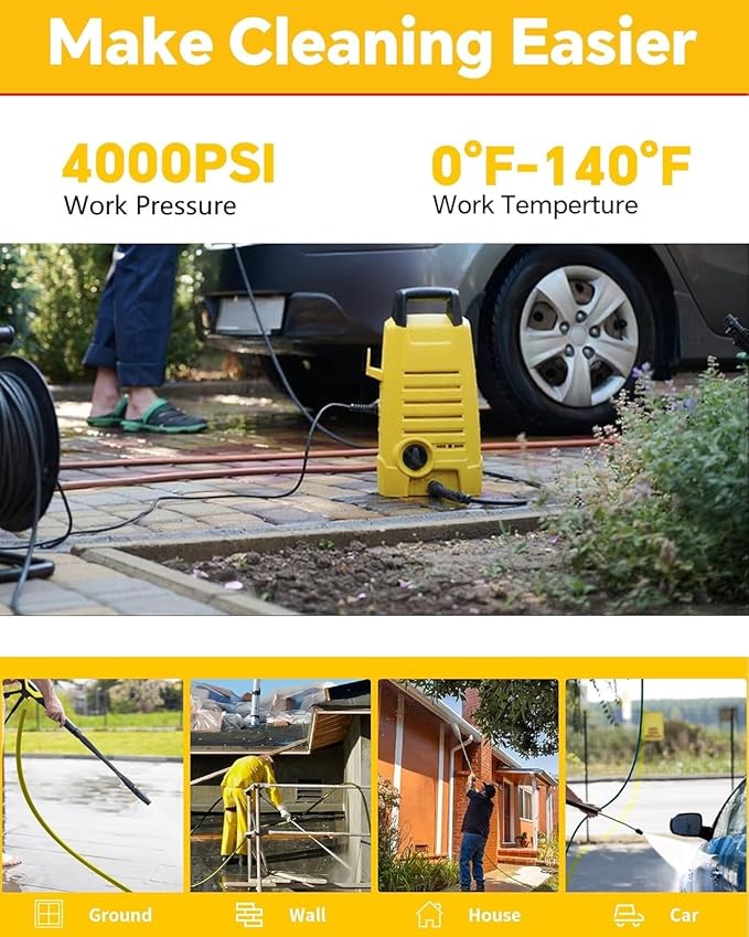 100ft Pressue Washer Hose 4000 PSI, High Power Washing Hose, Replacement Hose with M22 Extension Adapter and 4pcs M22 14mm to 3/8 Quick Connect | Kit M22 14mm to 3/8'' Quick Connect & M22 Extension Adapter, No Kink 1/4'' ID Powerful Cleaning Hose for C...