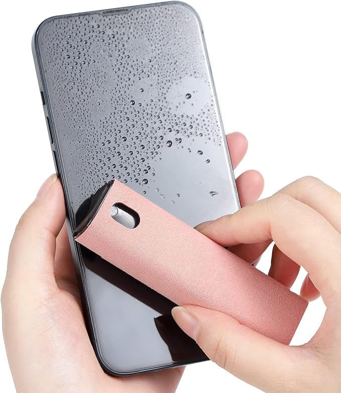 Screen Cleaner, Touch Screen Mist Cleaner, Cell Phone, Laptop and Tablet Screen, 3-in-1 Spray and Microfiber Cloth, Refillable with Water, Alcohol, Sanitizer (Pink -0.35oz)