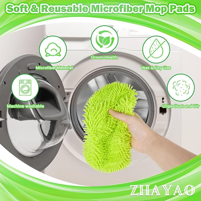 Reusable Chenille Mop Pads for Swiffer Sweeper Mop, 3 Pack | Dry Sweeping Cloths & Wet Mopping Cloths, Washable Pads for Surface/Hardwood Floor Cleaning (Mop is Not Included)