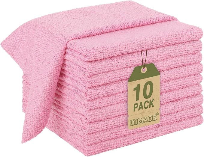 UNIMADE Microfiber Cleaning Cloth, 10 Pack Reusable Microfiber Towels for Cars Lint Free Cleaning Shop Towel Rags for Home Kitchen Automotive Bar Mechanic Restaurant Garage, 11.5"x 11.5", Pink